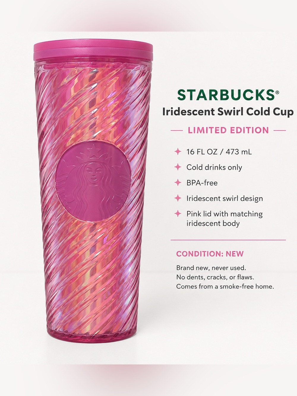 Starbucks Pink Iridescent Swirl Tumbler- LE/RARE